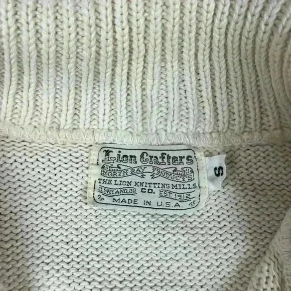 Vtg 70s 80s Chunky Knit Sweater Lion Crafters Full Zip Cricket Style S Collared - Picture 3 of 16